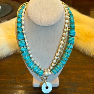 Chico’s 3 in 1 stacked turquoise & gold necklace